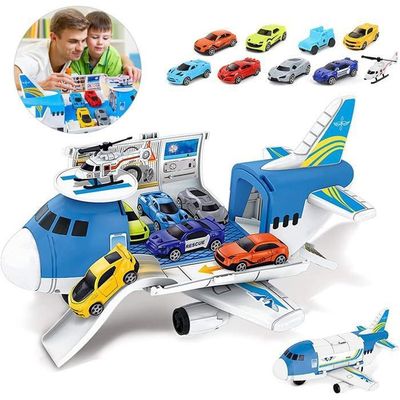 Avion Cargo Jouet Avec 9 Voitures, Hélicoptère Et Rampes – Friction, Sans Batterie – Pour Enfants De 3 à 14 Ans