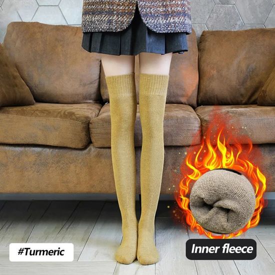 Femmes Cuisse Chaussettes Hautes Extra Long Laine Tricot Chaud Épais Bottes Hautes Bas Chauffe-jambes Pour Filles Hiver Pile | FR