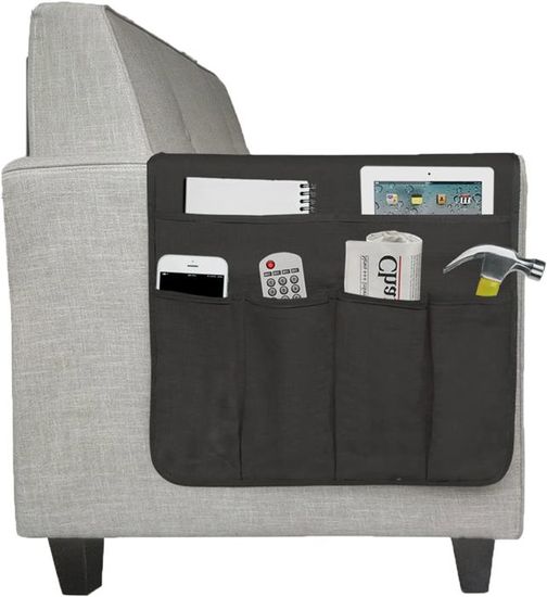 Organiseur D'accoudoir De Canapé Antidérapant - 5 Poches, 88,9 X 31,5 Cm, Gris | Rangement Télécommande Téléphone