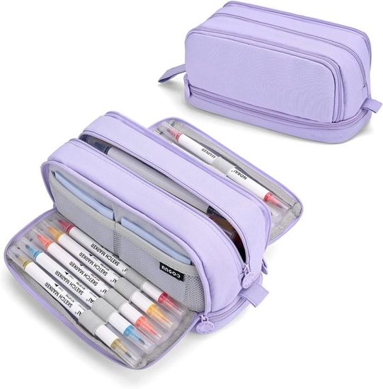 COLOCASTLE Trousse Scolaire Violet Grande Capacité 3 Compartiments - Sac à Crayons