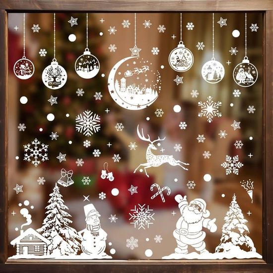 PRZRAO 190 Pièces Stickers Noel Fenetre Auto Adhésif Noel Fenetre