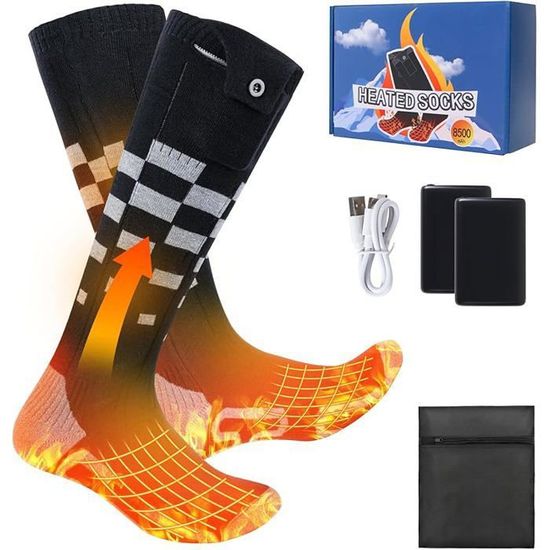 Chaussettes Chauffantes Rechargeables - 3 Niveaux De Chaud, Batterie 2500mAh (8h) - Pour Rando, Ski, Travail En Extérieur