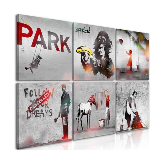 Quadri Banksy Collage - Set 7 Pezzi Su Tela Pronti Da Appendere | Stampa Moderna Senza Cornice - Foto 1