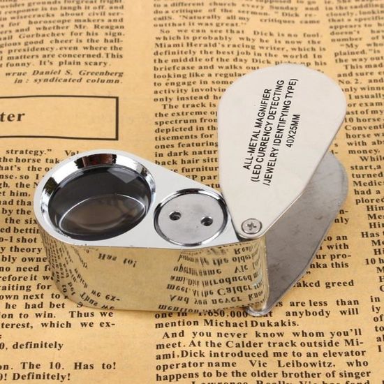 Loupe Bijoutier 40x Pliable Avec Lumière LED Et UV - Métal, Portable - Pour Diamants, Pièces, Timbres