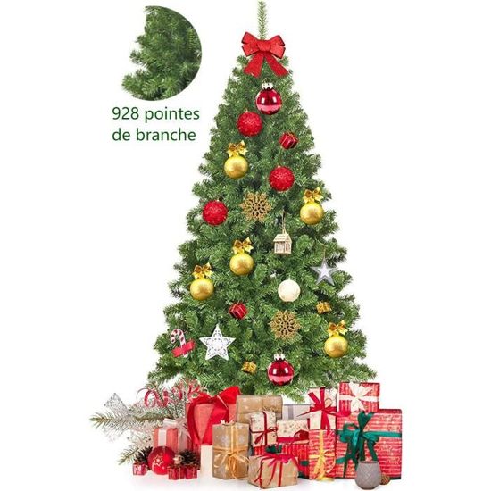 Sapin De Noël Artificiel GYMAX 180 Cm - Branches Denses Réalistes - Installation Facile - Base Métallique - Intérieur/Extérieur