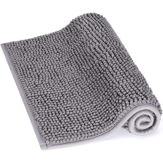 DEXI Tapis De Bain 40 X 60 Cm, Chenille Extra épaisse, Doux Et Confortable, Absorbant Et Antidérapant, Lavable En Machine, Pour Salle De Bains, Douche, Gris