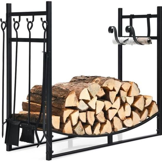 Abri bûches métal - Abri de stockage a bois en acier galvanisé - Gris