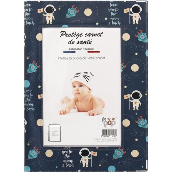 Protège carnet santé enfant personnalisable couleur motif astronaute Color Pop - France - 22 x 16 cm