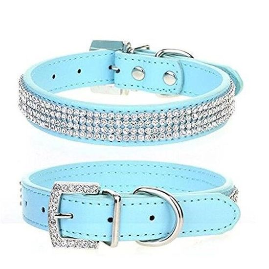 Collier De Chat En Strass Pu Collier En Cuir Collier De Chat Bleu Clair 1 5 39cm Laisse De Chat 90 Cdiscount