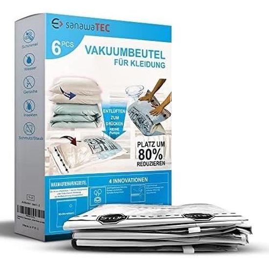 Lot De 6 Sacs Sous Vide Pour Vêtements 50x60 Cm – Compression Puissante Pour Couettes, Draps, Vêtements