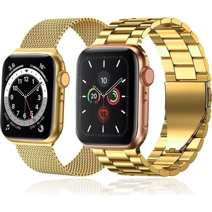 2 Pack Bracelet Compatible avec Bracelet Apple Watch 42mm/44mm/45mm,en Acier Inoxydable Metal pour iWatch Se Series 8,7,6,5,4,3,2,1