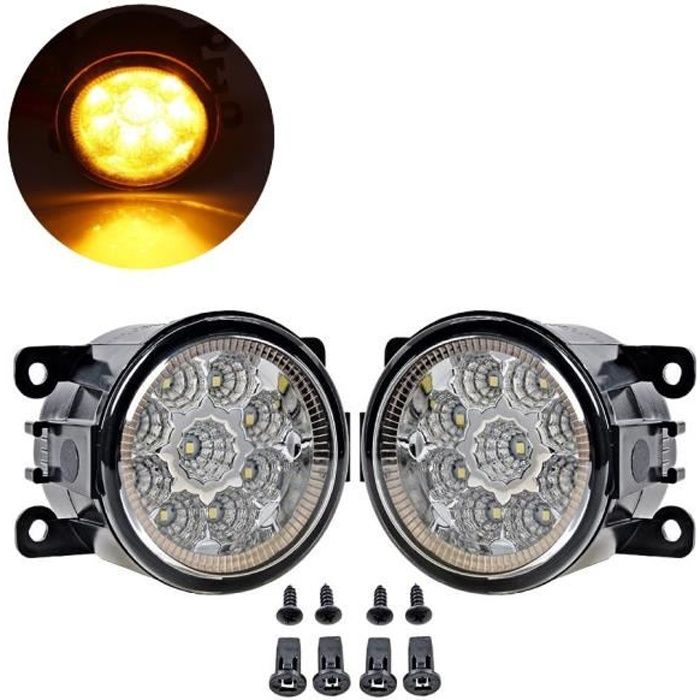 Lot de 2 Phares Antibrouillard Lumiere Jaune 12V pour Renault Megane Laguna Scenic