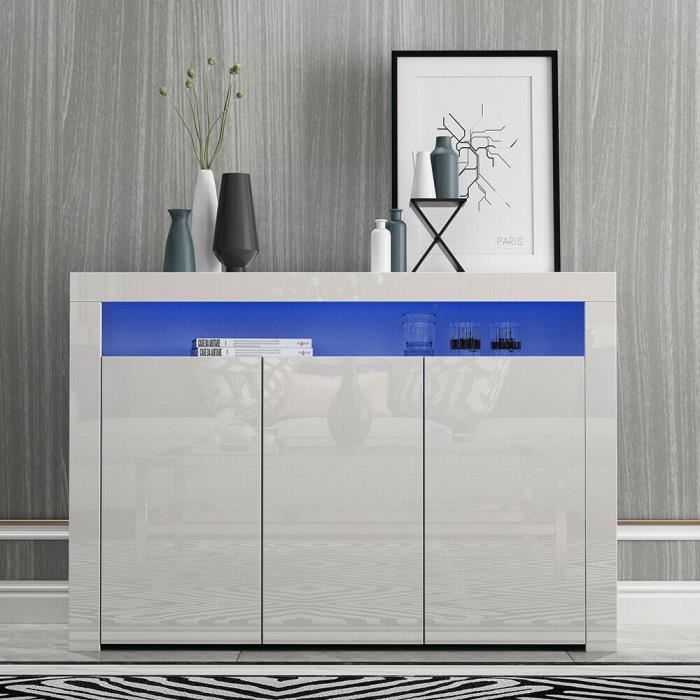 Buffet bas contemporain blanc laqué brillant 130 cm x 35 cm x 97 cm