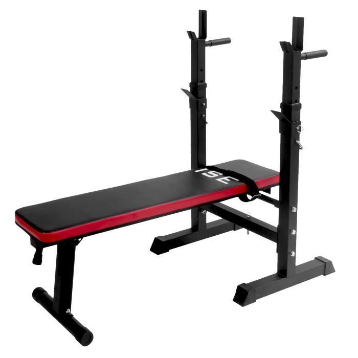 ISE Banc de Musculation Multifonction Abdominaux Pliable avec Support de Barres pour Haltère et Station à Dips