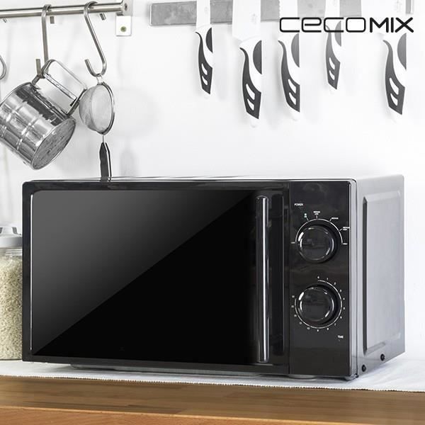 Micro-ondes noire avec commandes rotatives 700 W - Effet miroir avant et Intérieur émaillé gris