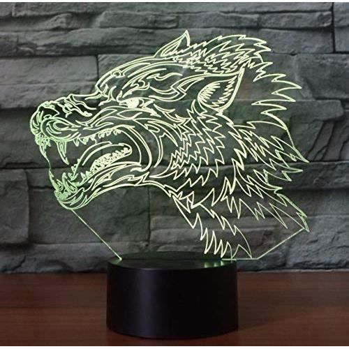 Maison Loup Féroce 3D Night Light Creative Illusion Électrique 3D Lampe Led 7 Changement De Couleur Usb Tactile Lampe De Bureau