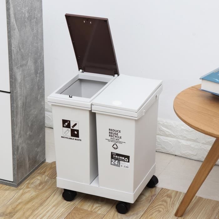 Poubelle de Cuisine Compartiments Amovibles de Tri Sélectif 24L