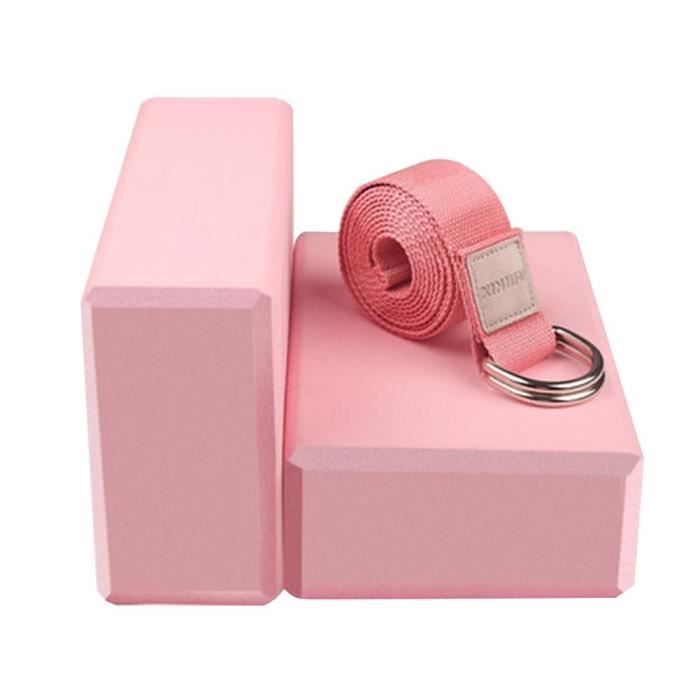Yoga blocs ensemble 2 briques de Yoga 1 sangle de Yoga haute densité doux antidérapant Pilates méditation EV Pink