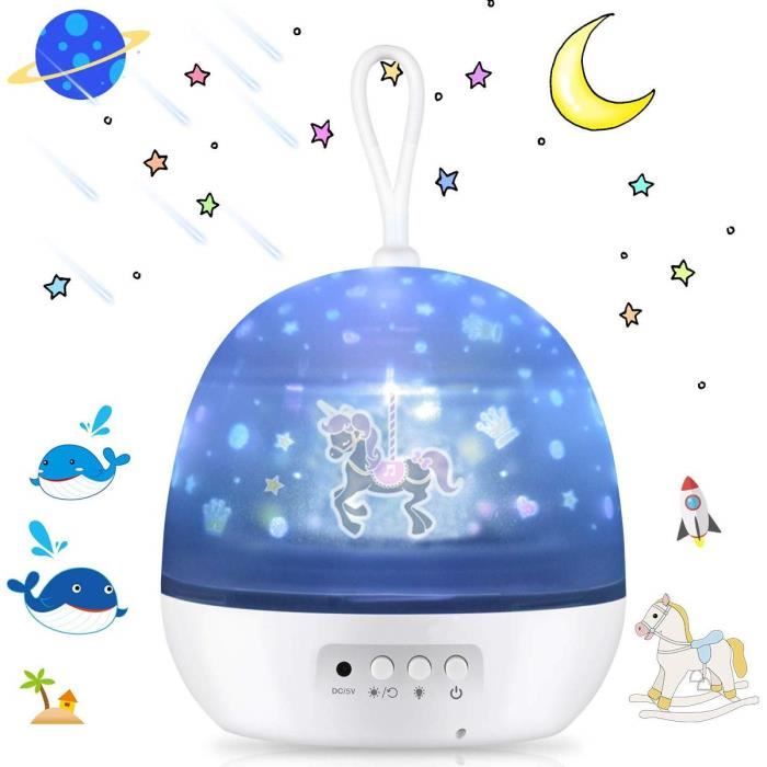 Veilleuse Enfant Projecteur, Lampe de Projection 4 en 1 Bébé Etoile Lampe Rotative Nuit Romantique Lampe Bébé Adultes Chambre Salo