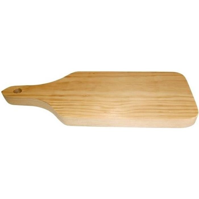 Planche à découper en bois avec manche.
