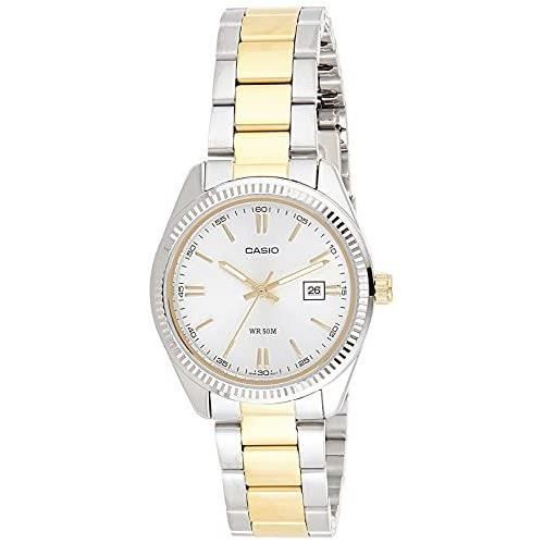 Casio LTP 1302SG 7A Classic Montre Femme Quartz Analogique Cadran Argent Bracelet Acier plaqué Bicolore