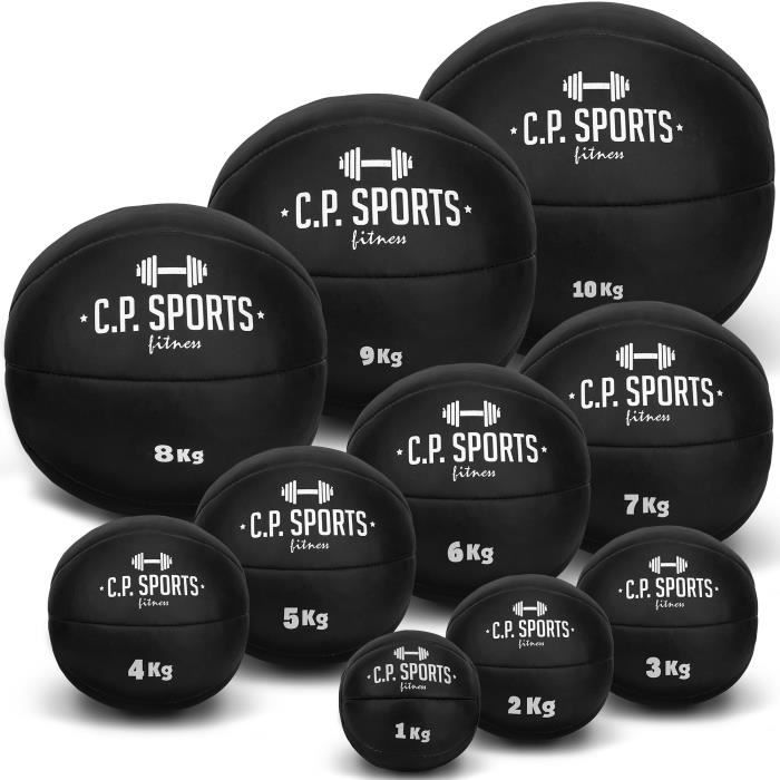 Médecine ball C.P.Sports - En cuir - Noir ou marron - Poids : 0,5 kg, 1 kg, 2 kg, 3 kg, 4 kg, 5 kg, 6 kg, 7 kg, 8 kg, 9 kg, 10 kg