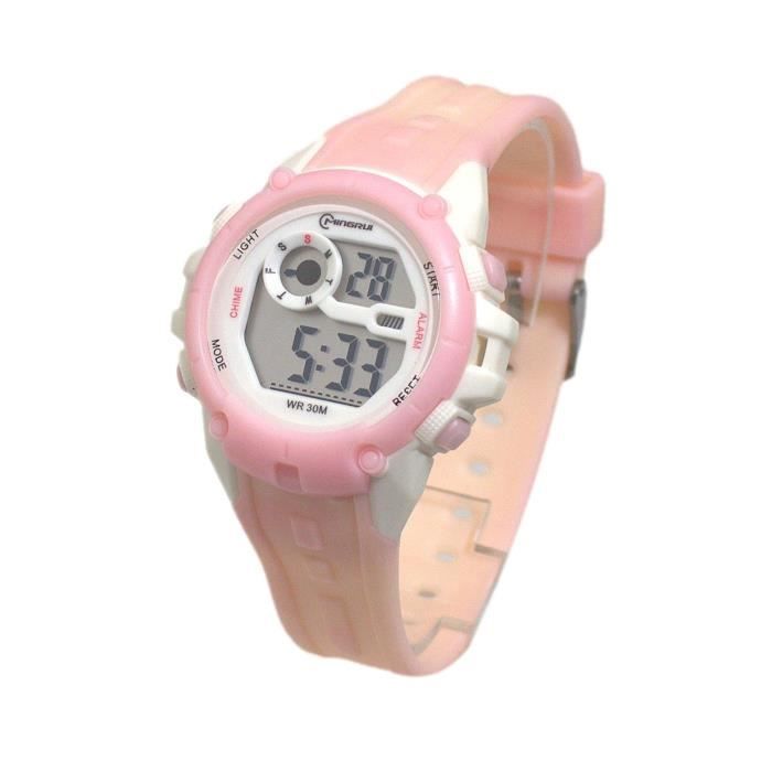 Montre Enfant rose quartz digitale sport chrono alarme etanche