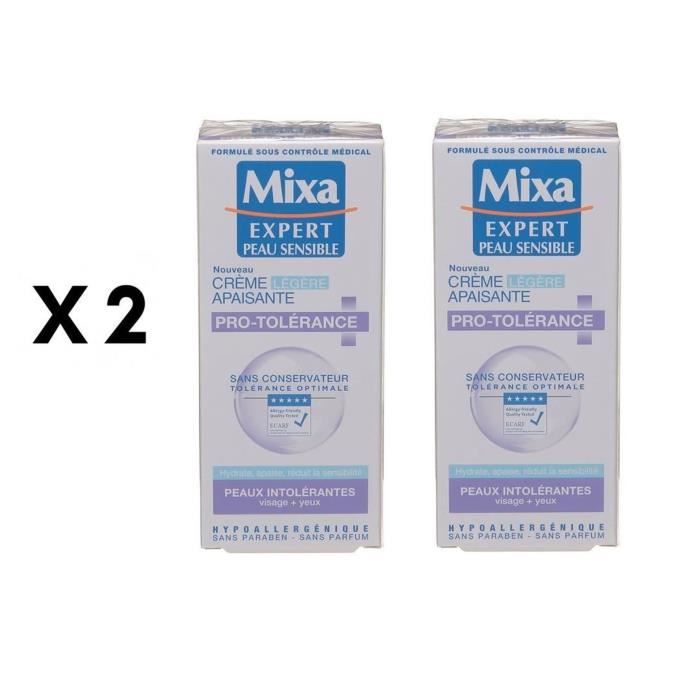 MIXA Crème apaisante Tolérance - Expert peaux sensibles - 50 ml .Lot De 2 Produits