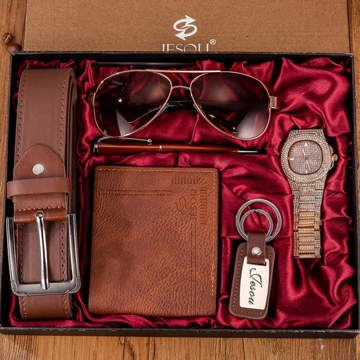 SHARPHY Coffret montre homme + lunettes de soleil homme + ceinture + stylo + portefeuille + porte-clés - cadeau de Noël
