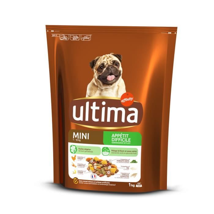 LOT DE 6 - ULTIMA multi-croquettes Chien Mini Appétit difficile Poulet - 1 kg