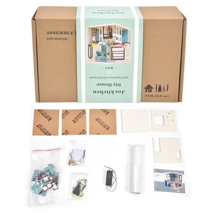 VGEBY Maison de poupée miniature d'assemblage Miniature Dollhouse Assembly Cuisine DIY Dollhouse Chambre Salon Bureau Décoration