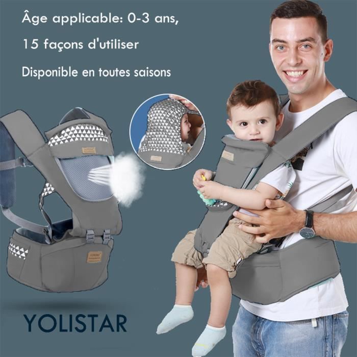Front Premium Hipseat Porte-bébé Baby Carrier,Multifonctionnel, Ergonomique,100% Coton, Boucle Rotative à Papillon, 6 positions de