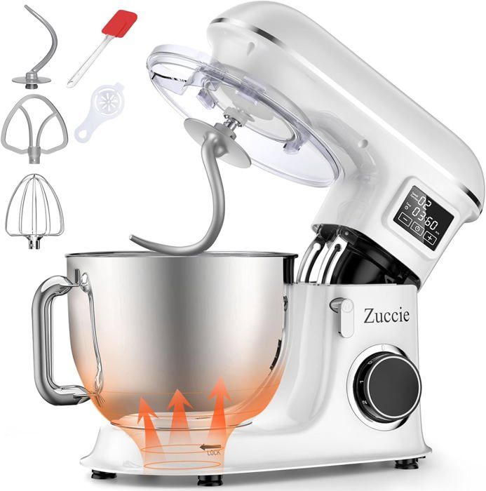 Camic Robot Pâtissier 1800W Tout Métal Avec - Bol Inox 8L 10 Vitesses, Écran LED Tactile, Minuterie