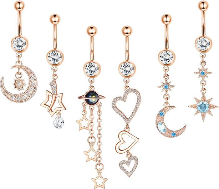 6 Pièces Piercing Nombril Acier Chirurgical Piercing Ventre Belly Piercing CZ Piercing Nombril