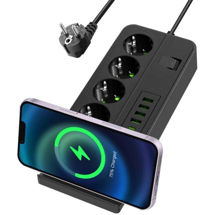 Multiprise Electrique - LARGEIGHT - 11 en 1 - 4 Prises - 6 USB - Câble 2m