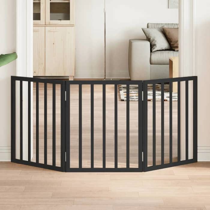 VIDAXL Barrière chien 3 panneaux noirs bois de peuplier