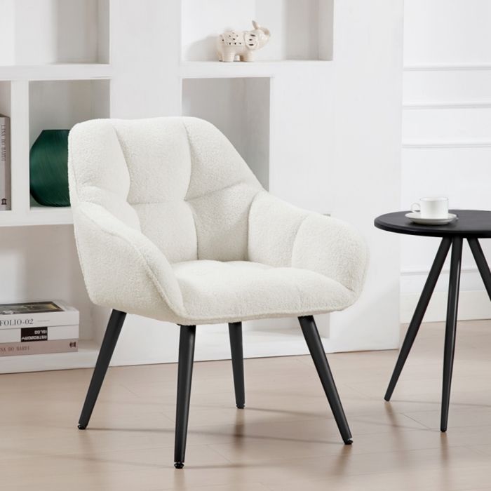 Fauteuil Salon WOLTU - Fauteuil Relax en Tissu bouclette - Pieds Métalliques - Crème