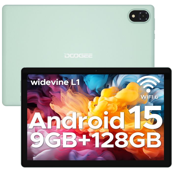 Tablette tactile 10.1 pouce DOOGEE U10 Android 15 16 Go + 128 Go Widevine L1 Batterie 5060mAh WiFi6 Widevine L1 – Vert