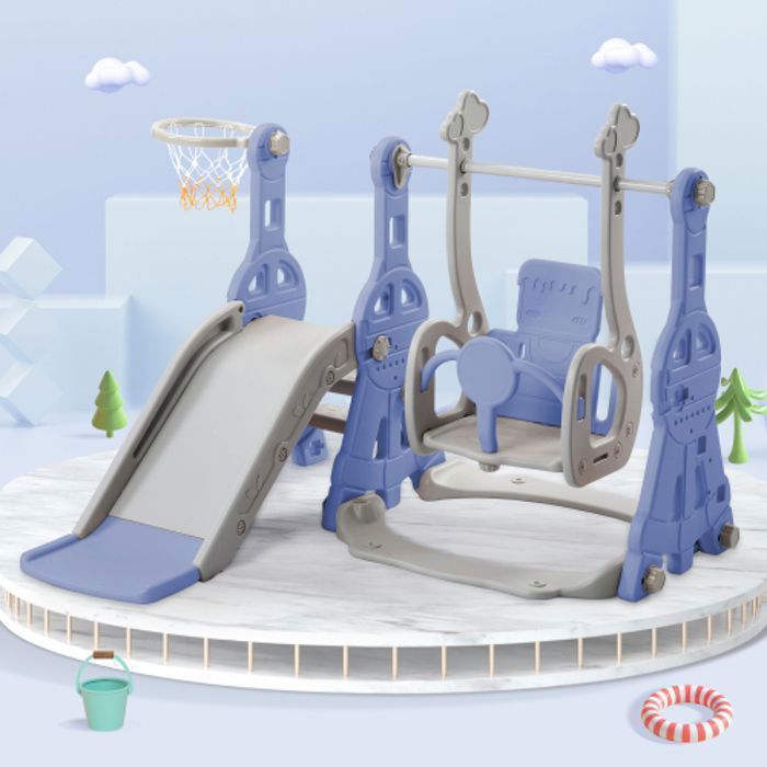 Toboggan Enfant 6 En 1 Avec Panier De Basket Et Télescope - Longueur 160 Cm, Structure En L - Jeu D'Extérieur/Intérieur Vert