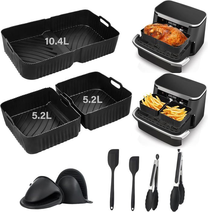 Set Accessoires Air Fryer Ninja 10.4L Cosori 10L - 122 Pièces Moules Silicone Réutilisables Sans BPA, Grille & Accessoires Complets