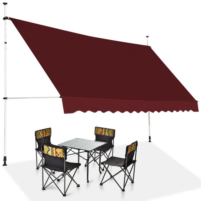 GOPLUS Store Banne Manuel Rétractable 4M Auvent Balcon Terrasse sans Percage Hauteur Réglable 2-3M (Bordeaux35x12M)
