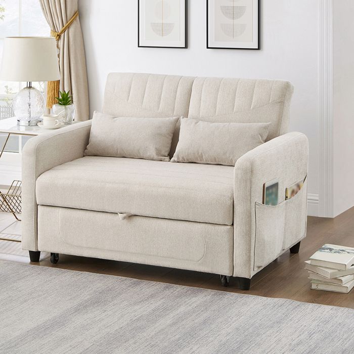 Canapé convertible 2 places design extensible simple et moderne dossier réglable en 3 positions - SWEIKO - coton et lin Beige Canapé convertible 2 places design extensible simple et moderne dossier réglable en 3 positions - SWEIKO - coton et lin Beige