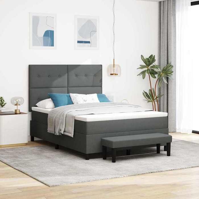 vidaXL Lit à ressorts avec coussin Gris foncé 140 x 190 cm tissu 3344066