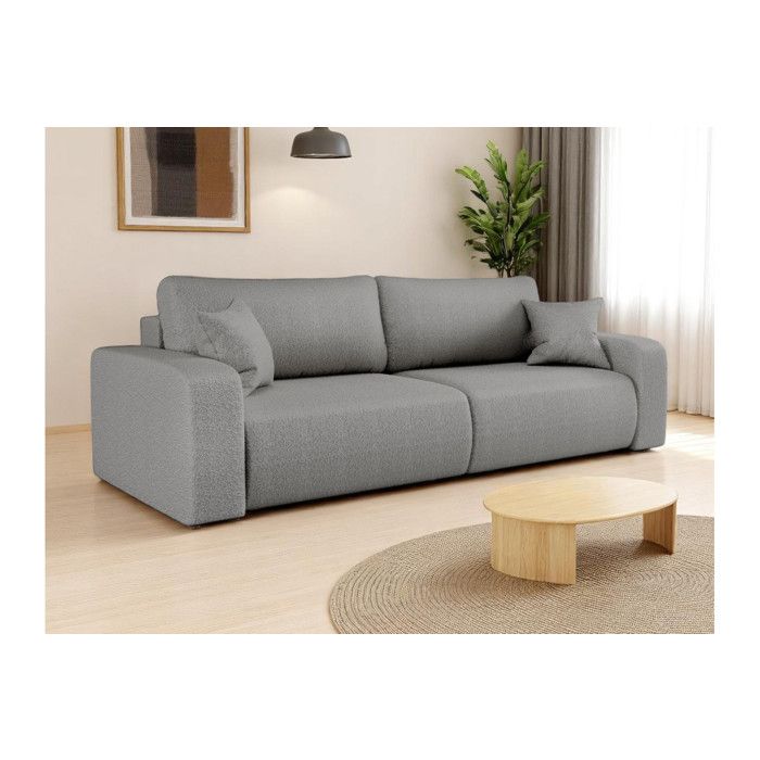 Canapé droit 3 places ALYA convertible en tissu bouclette - Gris Canapé droit 3 places ALYA convertible en tissu bouclette - Gris