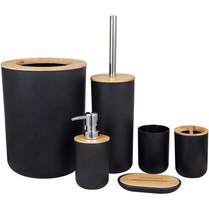 Accessoires salle bain Set Porte-brosse à dents Bambou Comptoir en bois Autoportant Distributeur savon Tasse cuisine Bro Étiquette