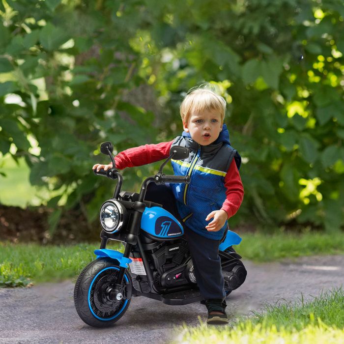 Moto électrique pour enfant de 18 à 36 mois 6V 2 vitesses réglables 15-3 km/h phare 76 x 42 x 57 cm bleu