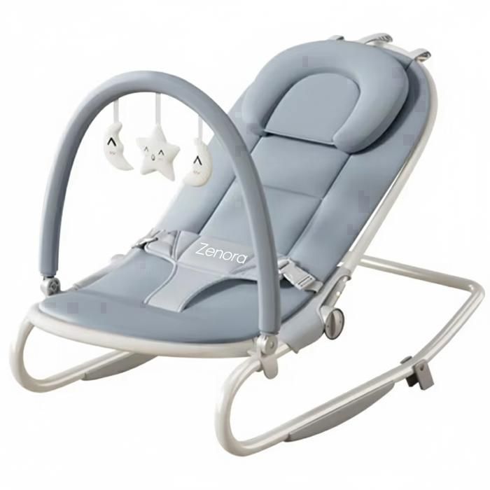 Transat bébé evolutif Bleu Fixe ou Balancelle avec jouets déveil Siège confortable et compact parfait pour jeux quotidiens