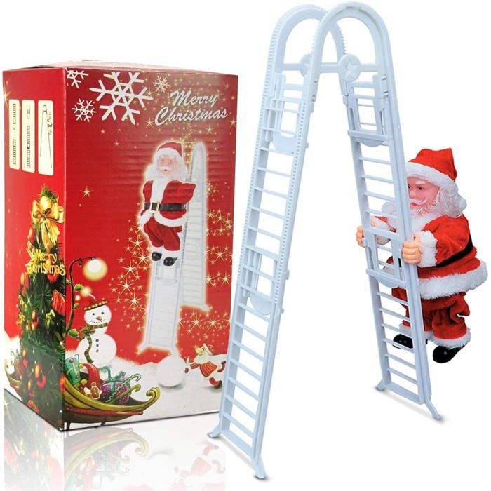 Père Noël Escalade Échelle Chant Jingle Bells Jouet Électrique Décoration De Noël Enfants Cadeau Poupée