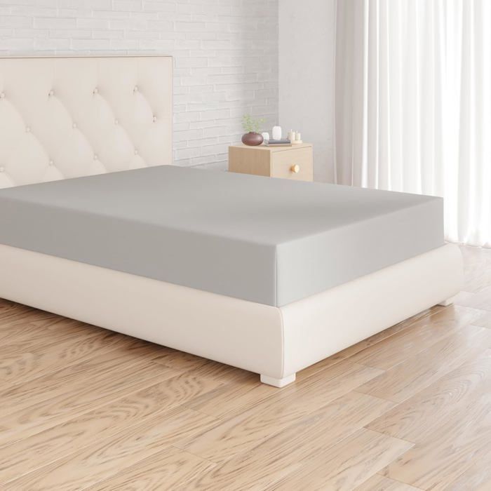 Basics Drap Housse 180 x 200 x 30 cm en Polyester Microfibre pour Matelas Épais jusquà 30 cm Gris Clair