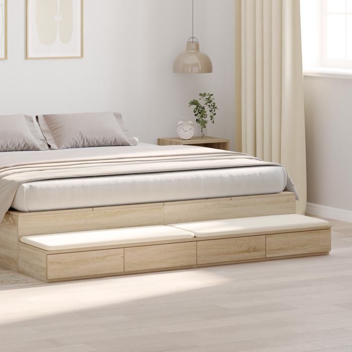 Table de chevet en chêne Sonoma - VIDAXL - 200x36 5x16 5 cm - Beige - Bois MDF - Finition mate - 4 tiroirs